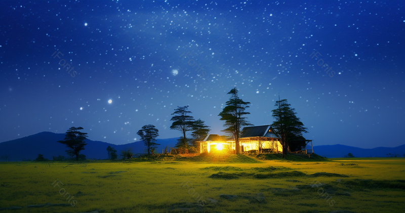 温馨迷人绿色草地夜晚星空高清摄影图,高清,摄影图,摄影图片,图片大全,摄影图免费下载